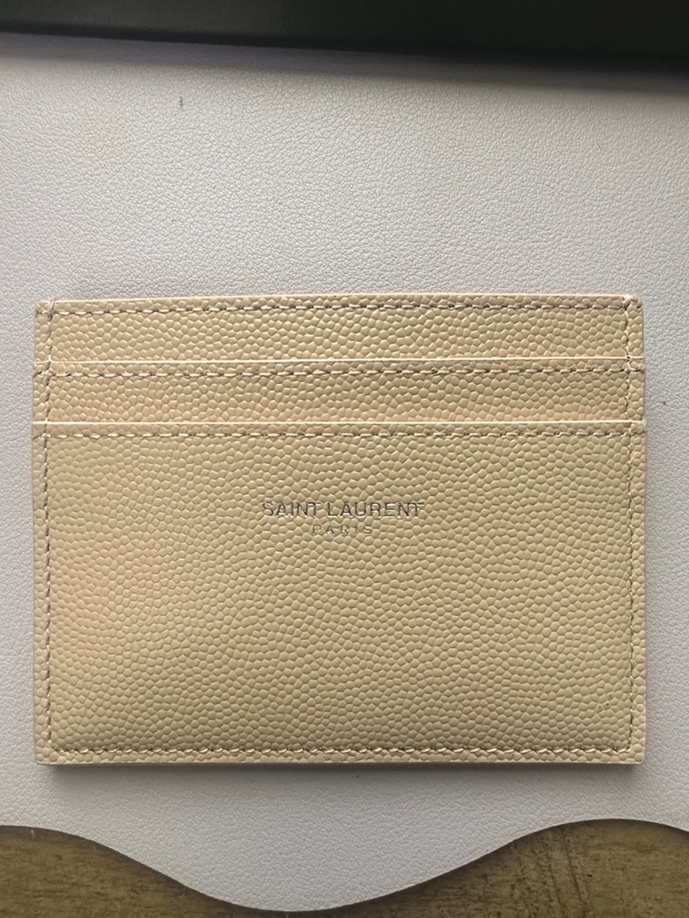 Saint Laurent Light Pink Pebbled Leather Card Slot Wallet